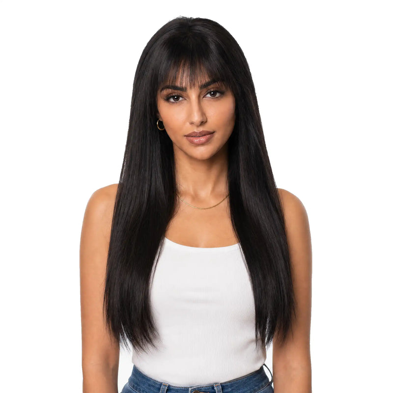 Lora: Lace Front Wig with Bangs – 100% Virgin Hair for Effortless Style