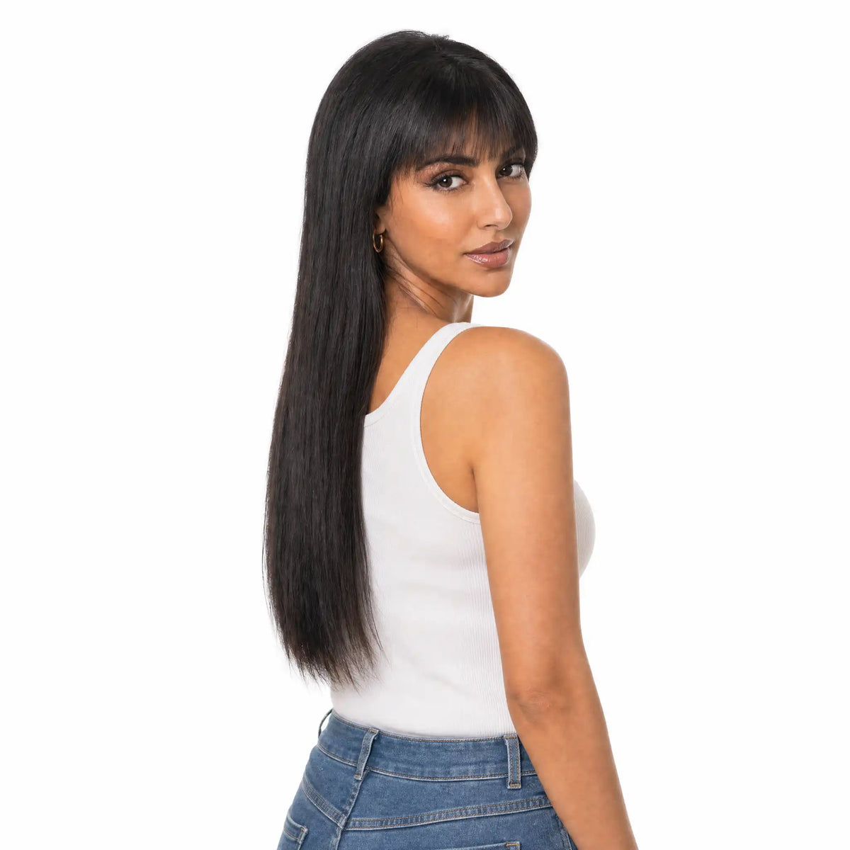 Lora: Lace Front Wig with Bangs – 100% Virgin Hair for Effortless Style