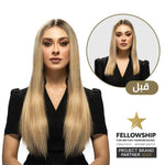 عرض الإطلالة المتكاملة – على العارضة مع صورة قبل، اللون P18 22 لون هايلايت اشقر، الطول 20 إنش، 24 إنش