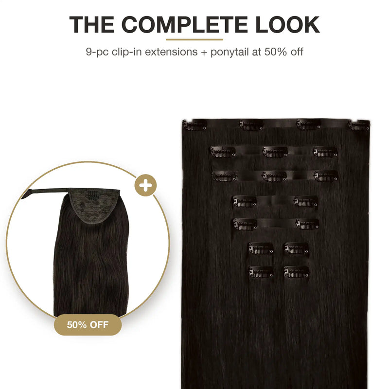The Complete Look Offer – 9 Piece Clip In Extensions + 50% OFF Ponytail