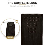 The Complete Look Offer – 9 Piece Clip In Extensions + 50% OFF Ponytail