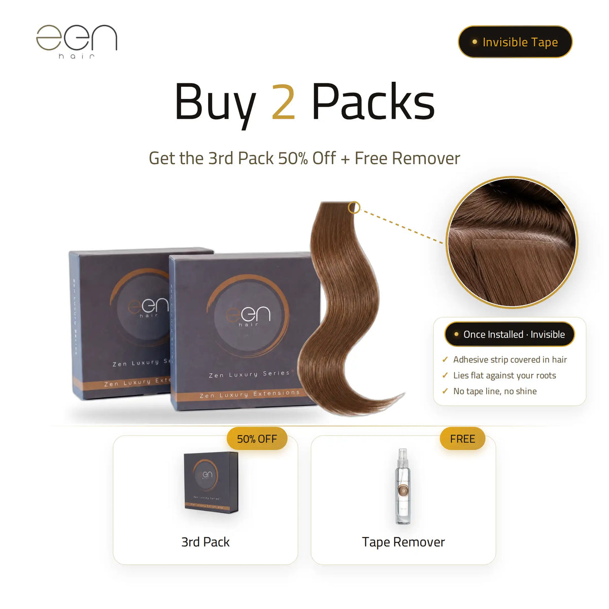 Invisible Tape-In Extensions | Buy 2 Packs, Get the 3rd 50% Off + Remover Free