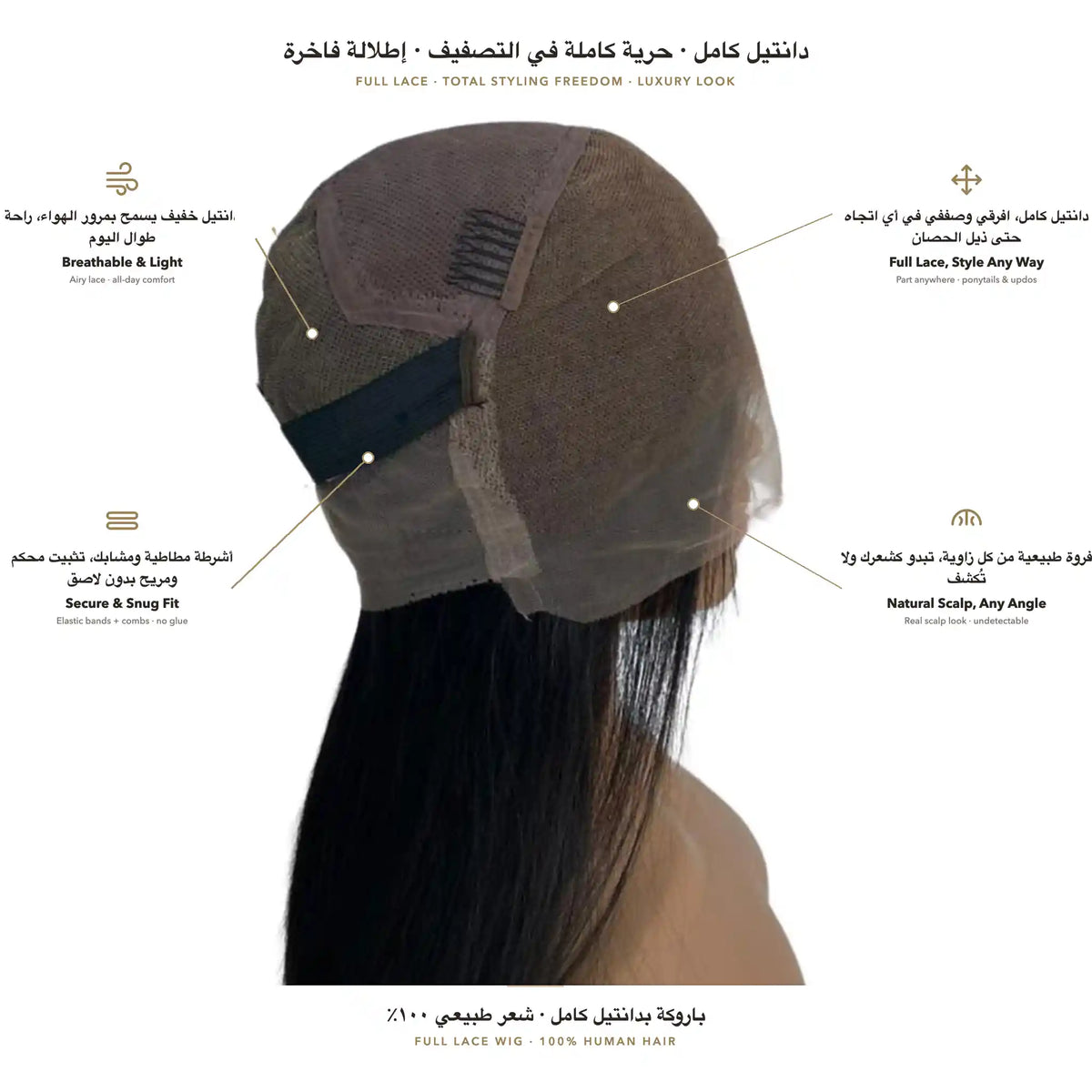 باروكة يارا – 100% شعر طبيعي بدانتيل كامل لجمال مثالي وإطلالة استثنائية