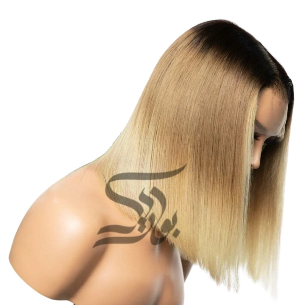 Short blonde European hair wig with dark roots (Kylie)